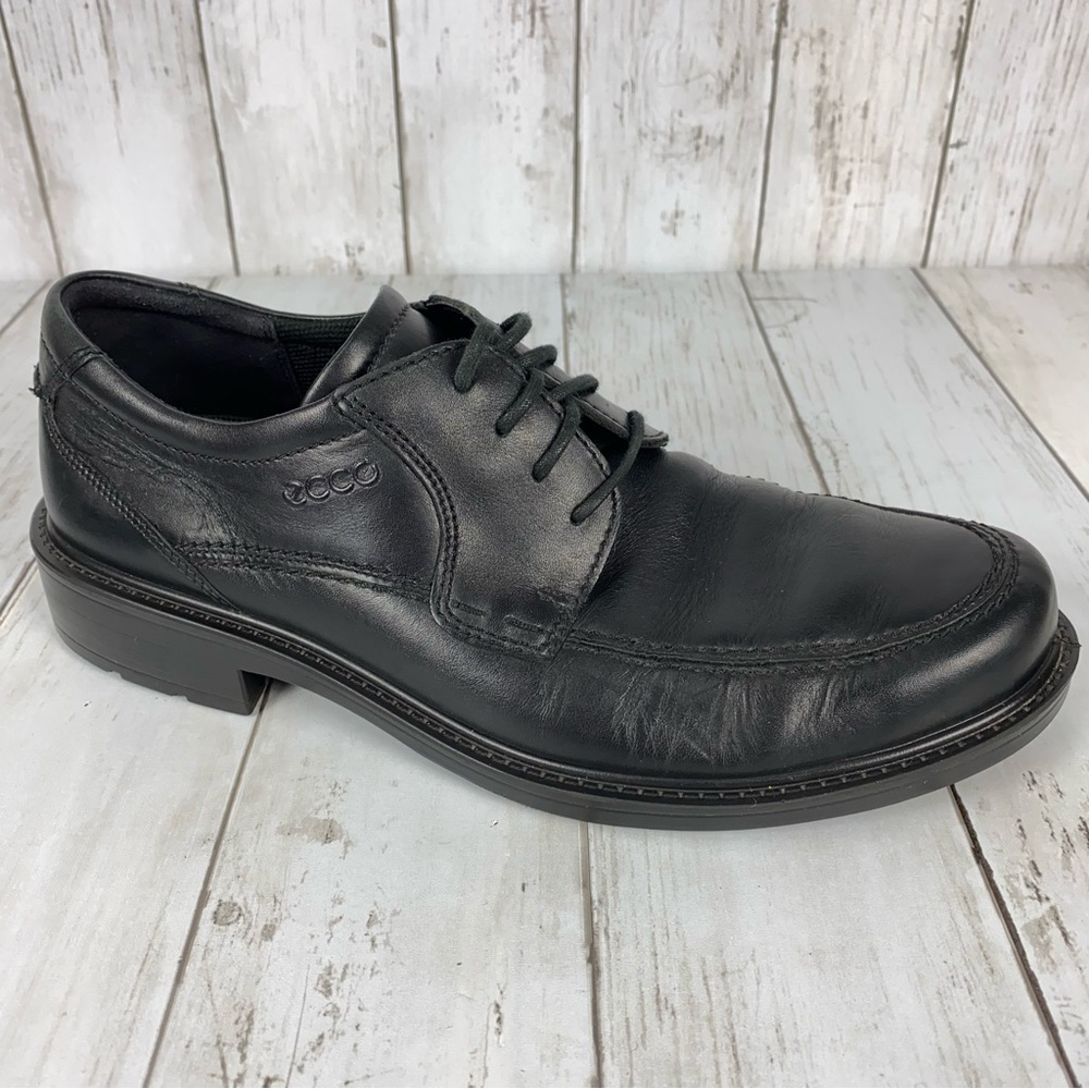 Ecco Helsinki Mens Oxford Shoes Size 7.5 Black Leather Bicycle Toe Lace Up